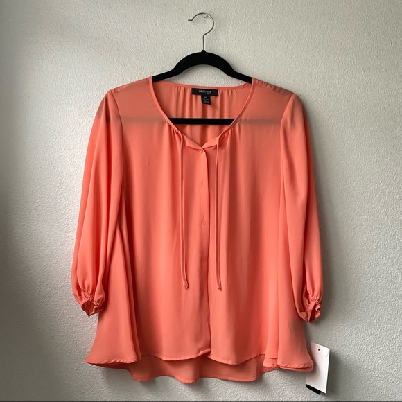 NWT Coral Orange Spanish Gardens Sheer Button Blouse Top - Picture 9 of 9